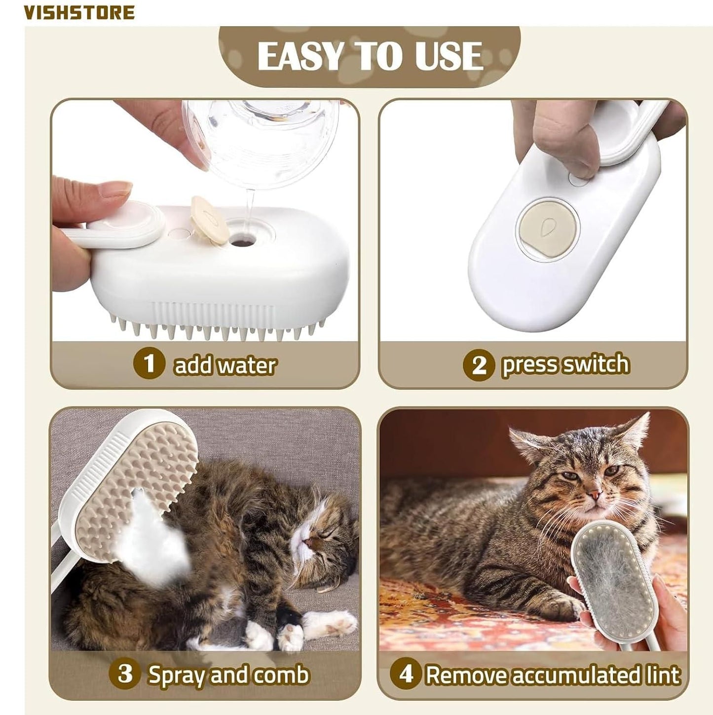 Steam Grooming Brush for Dogs & Cats